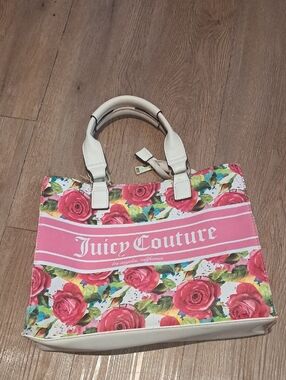 Juicy Couture Pink Floral Canvas Tote with Cream Handles